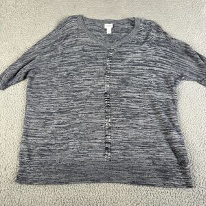 WEEKENDS by Chicos Top Women 2 Blue Marled Knit Soft Long Sleeve Stretchy Knit